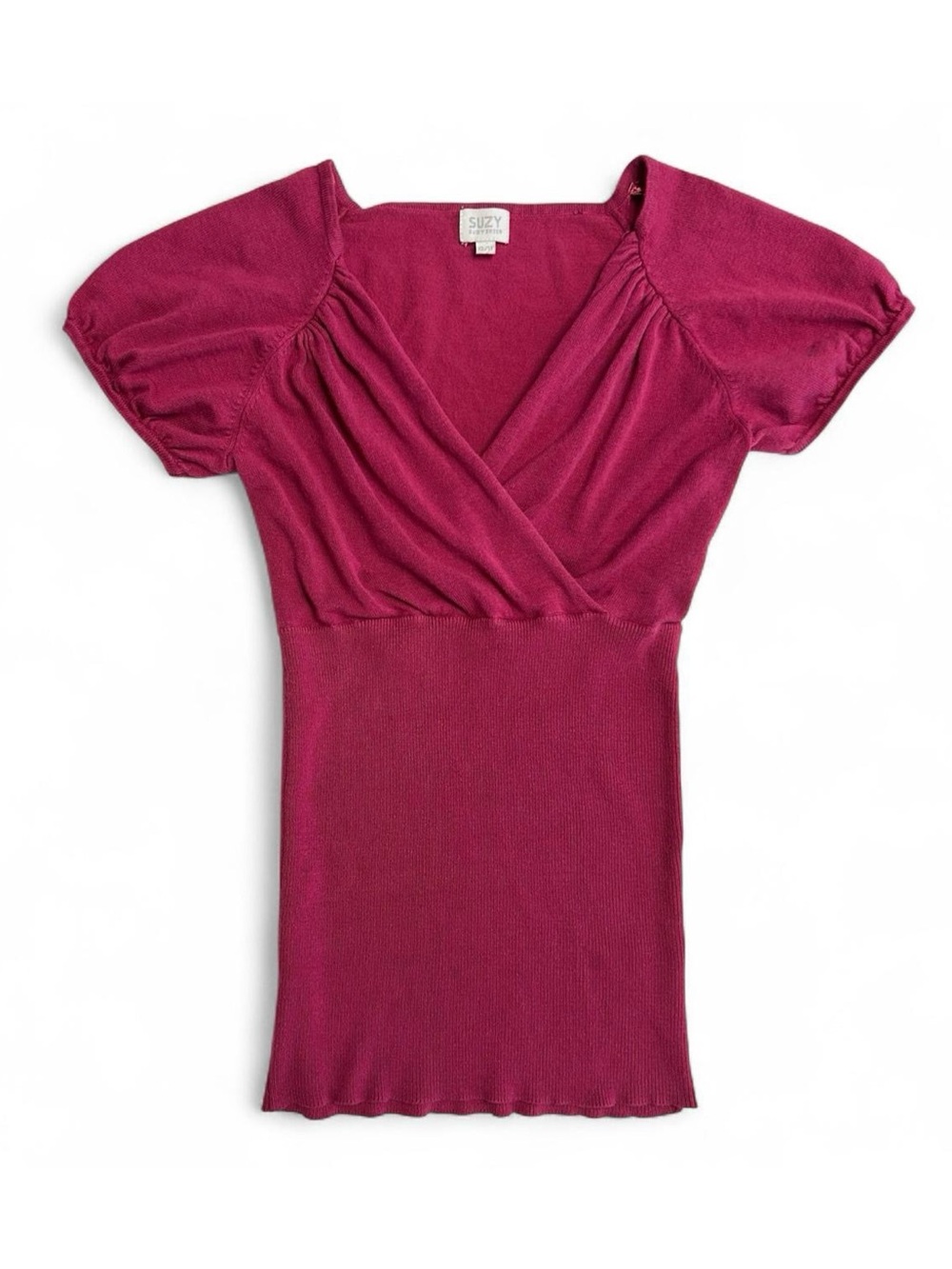 Y2K 2000s Knit Short Sleeve Wrap Front V-Neck top by Suzy Shier